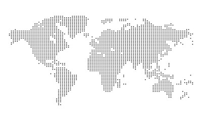 Dotted World Map Halftone in Pattern, globe continents, Earth planet geography for travel design