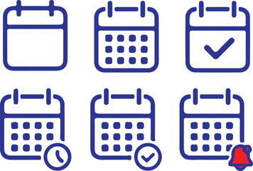 six calendar bule line icons set vector illustration design logo art 