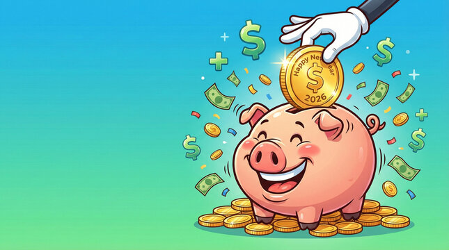 Happy piggy bank receiving coins symbolizing savings growth, wealth management, financial planning, and smart money habits