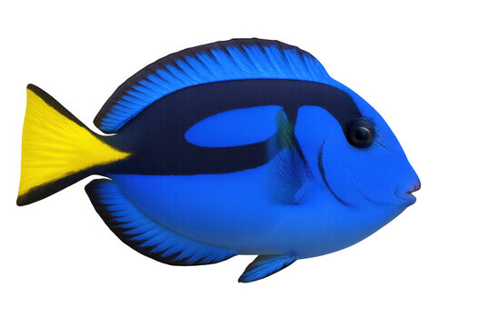 Blue tang fish swimming, vibrant tropical marine life, dory-like surgeonfish, isolated on transparent background