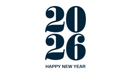    2026 happy new year typography design with bold modern numbers isolated on white background, festive celebration text illustration for greeting cards, banners, posters, marketing and branding