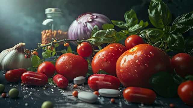 top view capsule vegetables keto diet. Selective focus
