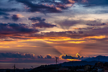 Sunset sunlight effect with cloudy sky