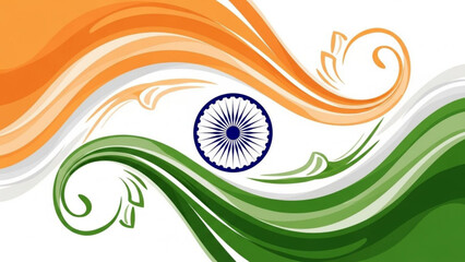 Indian flag swirling orange, white, and green abstract patriotic design with ashoka chakra