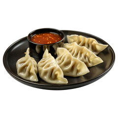 Gyoza Dumplings on Plate with Transparent Background