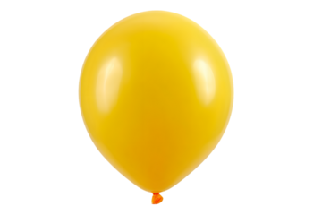 Single yellow balloon floating isolated on white background