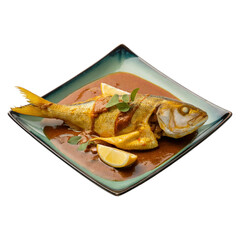 Fish Curry on a Plate with Transparent Background