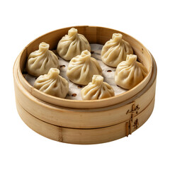 Dumplings in a Bamboo Steamer with Transparent Background