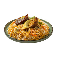 Traditional Biryani Rice on Plate with Transparent Background