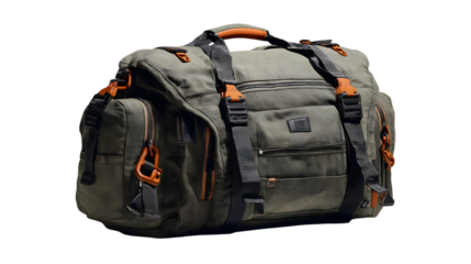 Durable outdoor camouflage duffel bag isolated on white background