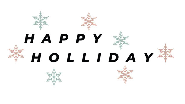 Happy holliday bold hand lettering typography with pastel snowflake elements isolated on white background, clean minimal festive vector illustration for greeting card, banner, poster and seasonal desi - Powered by Adobe
