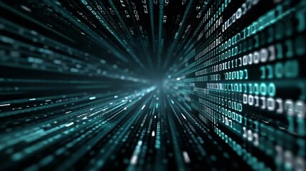 Digital tunnel of glowing blue binary code streaming rapidly - Powered by Adobe