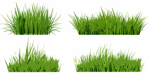 A collection of vibrant green grass clumps isolated on a white background