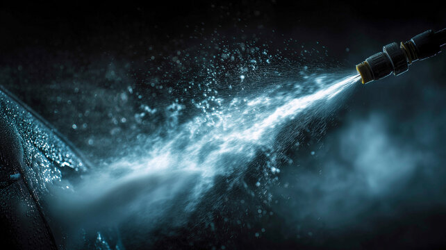 Car wash spray nozzles emit high-pressure water with powerful jets of water and mist.