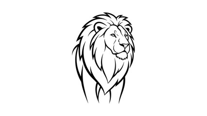 Majestic lion with flowing mane looking confidently ahead in bold black lines © Tana