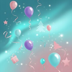 Generative AI,  A bright Christmas-inspired abstract background evoking floating balloon movements