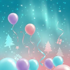 Generative AI,  A bright Christmas-inspired abstract background evoking floating balloon movements