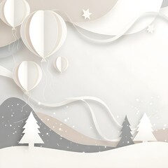 Generative AI, A clean and minimal Christmas-inspired abstract background evoking floating balloon movements