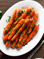 Roasted honey glazed carrots on plate