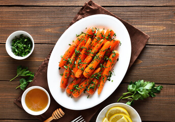 Roasted honey glazed carrots on plate