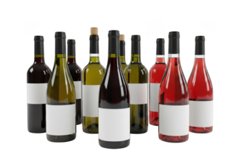 Assorted wine bottles isolated on transparent background