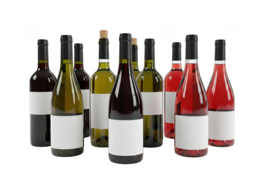 Assorted wine bottles isolated on transparent background - Powered by Adobe