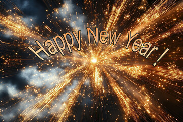 Happy New Year greetings on a shimmering sparkling background