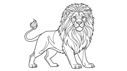 Naklejka premium High-quality black continuous line art of a lion full tattoo, powerful animal symbol, minimalist tattoo design illustration
