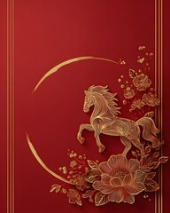 Fototapeta premium Modern vector lunar new year greeting dragon framing horse zodiac clean layout