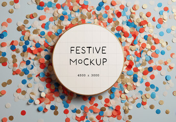 Frame Mockup With Circle Card and Confetti Background