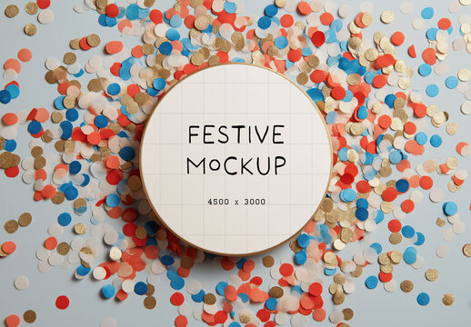 Frame Mockup With Circle Card and Confetti Background