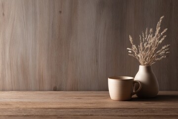 Natural wood background mockup with warm lighting for lifestyle branding