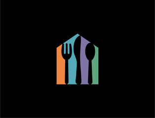 Colorful utensil logo on black background