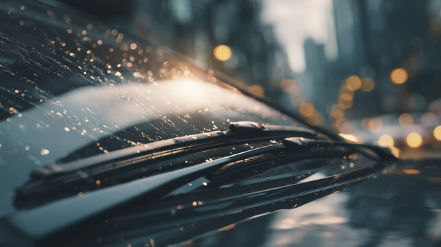 Front view of car windshield wiper with dynamic angle and smooth motion blur effect.