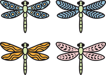 Dragonfly insect seamless pattern in flat vector style