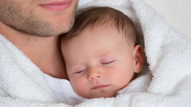 Serene Slumber: A newborn baby rests peacefully, cradled in the loving embrace of a parent. The gentle scene captures a tender moment, radiating serenity and the unbreakable bond of family.