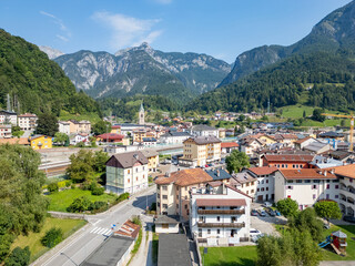 Pontebba Mountain Town in the Italian Alps on a Sunny Summer Day