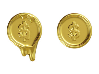 Dollar coins melt. USD exchange rate drops. US dollar weakens