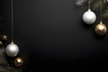 Elegant Black Background for Merry Christmas Day with Gold Ornaments