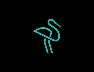 Minimalist green bird icon on black background