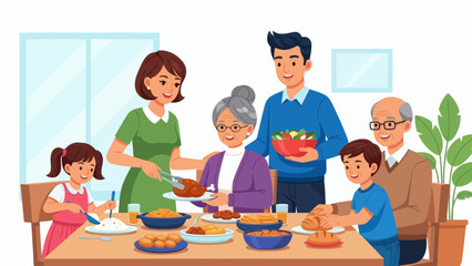 Happy multigenerational family enjoying a festive meal together at home.