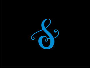 Elegant blue letter s on black background