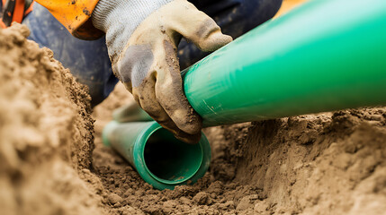 Installing underground water pipes is easy with a hard-working hand and hard hat! Making sure the community has fresh water is one way to protect future generations.