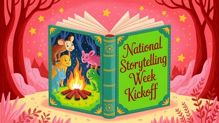 National Storytelling Week Illustration of Forest Animals Gathered Around a Campfire Book