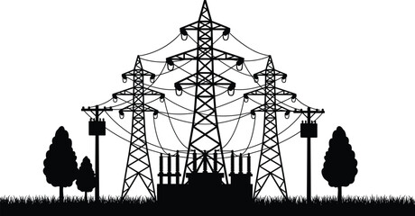 High,voltage,electricity,transmission,towers,power,grid,infrastructure,energy,distribution,substation,utility,pylons,landscape,silhouette,industrial,technology,electrical,lines,network,engineering