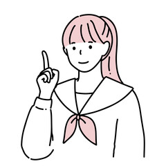 手描き　指差し　優しい表情の女子高生のイラスト　