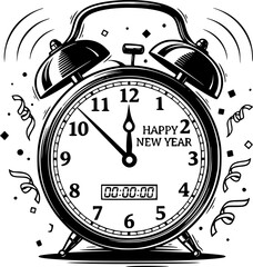 Obraz premium Ringing Alarm Clock Midnight Vector Illustration New Year Countdown 