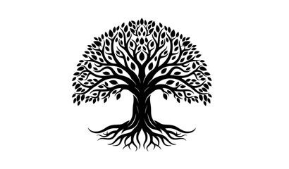 Minimal Tree of Life Silhouette Vector with Symmetrical Branches and Roots for Tattoo and Icon Design