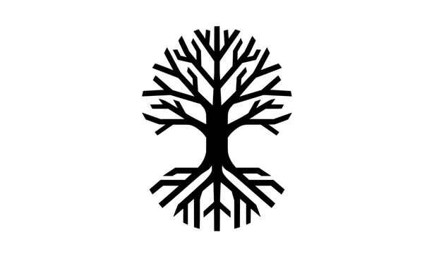 Geometric Tree of Life Silhouette Vector for Modern Tattoo Icon and Infographic Design