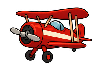 Red biplane cartoon featuring a vintage propeller aircraft, flying and transporting, isolated on transparent background
